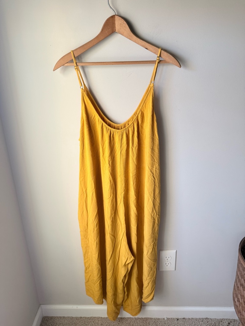 Shinestar Gold Mustard Yellow Romper Jumpsuit Adjustable Straps Wide Leg Pockets - Picture 5 of 5